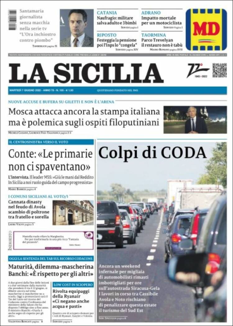 Portada de La Sicilia (Italia)