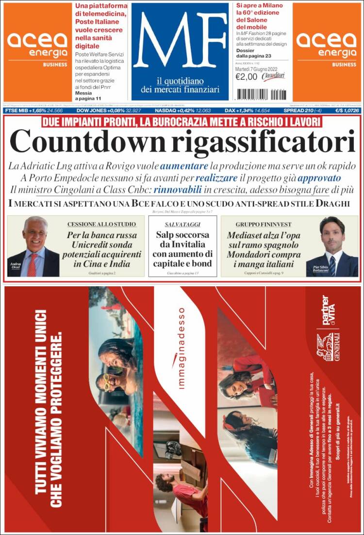Portada de Milano Finanza (Italia)