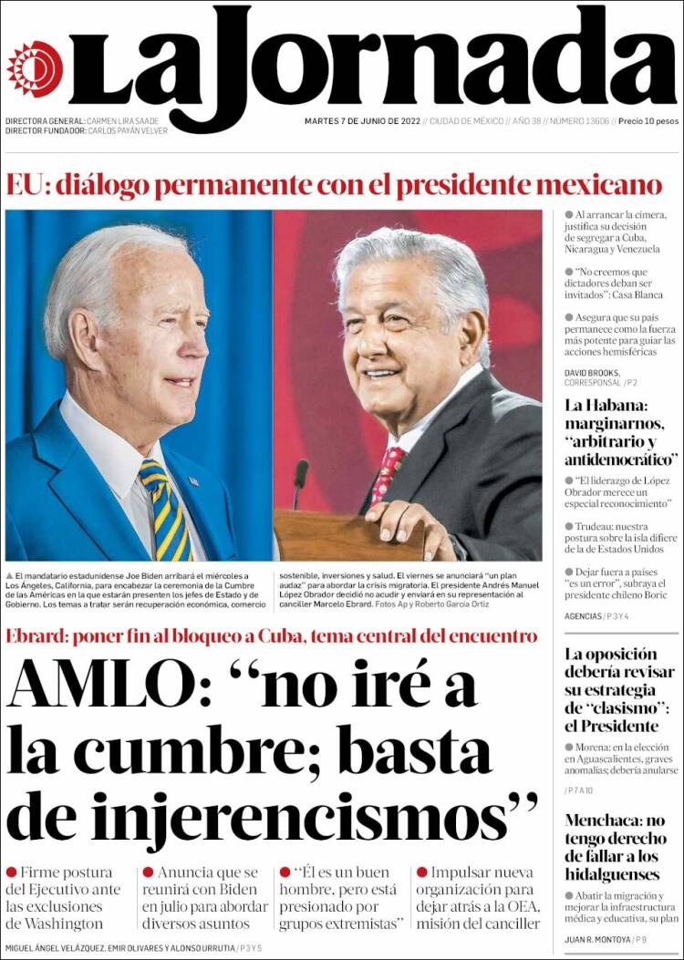 Portada de La Jornada (M&eacute;xico)