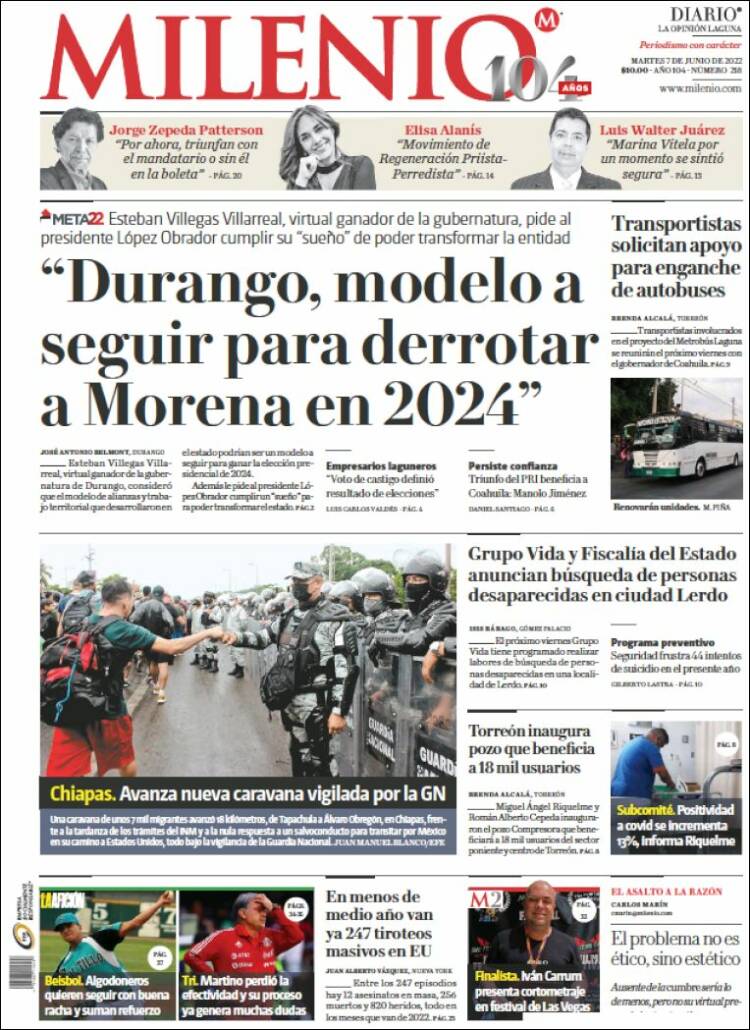 Portada de Milenio - Laguna (M&eacute;xico)