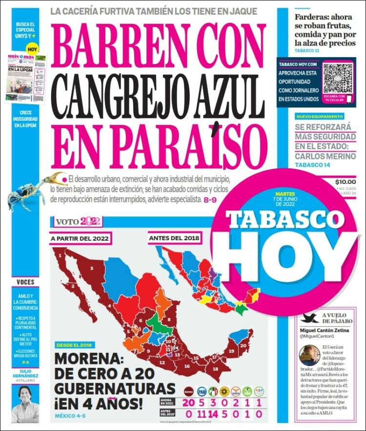 Portada de Tabasco Hoy (M&eacute;xico)