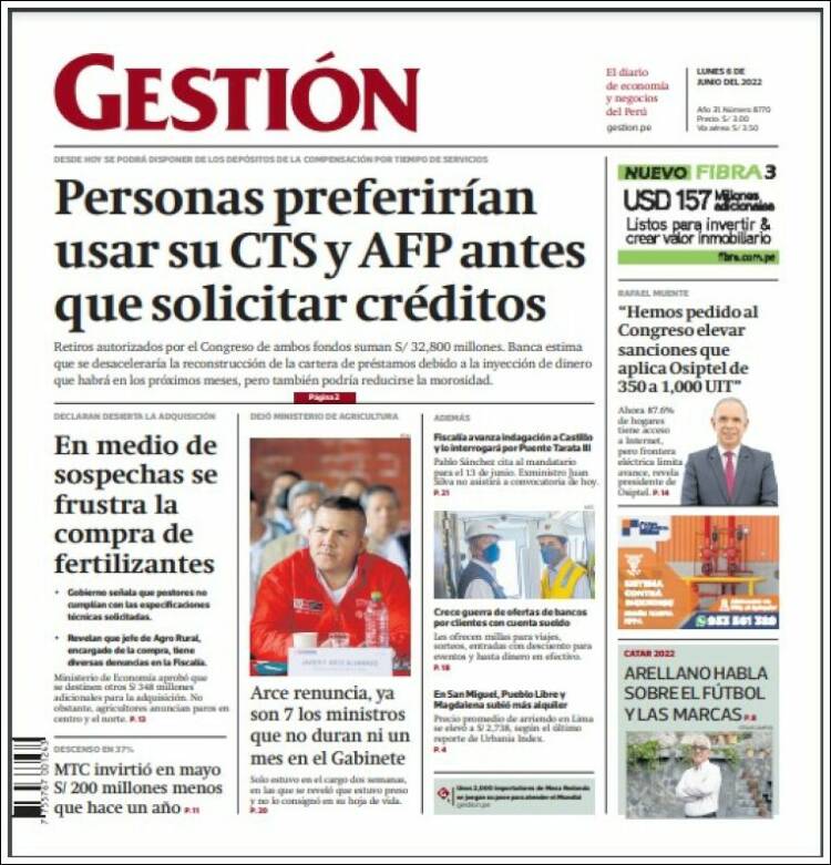 Portada de Diario Gestión (Per&uacute;)