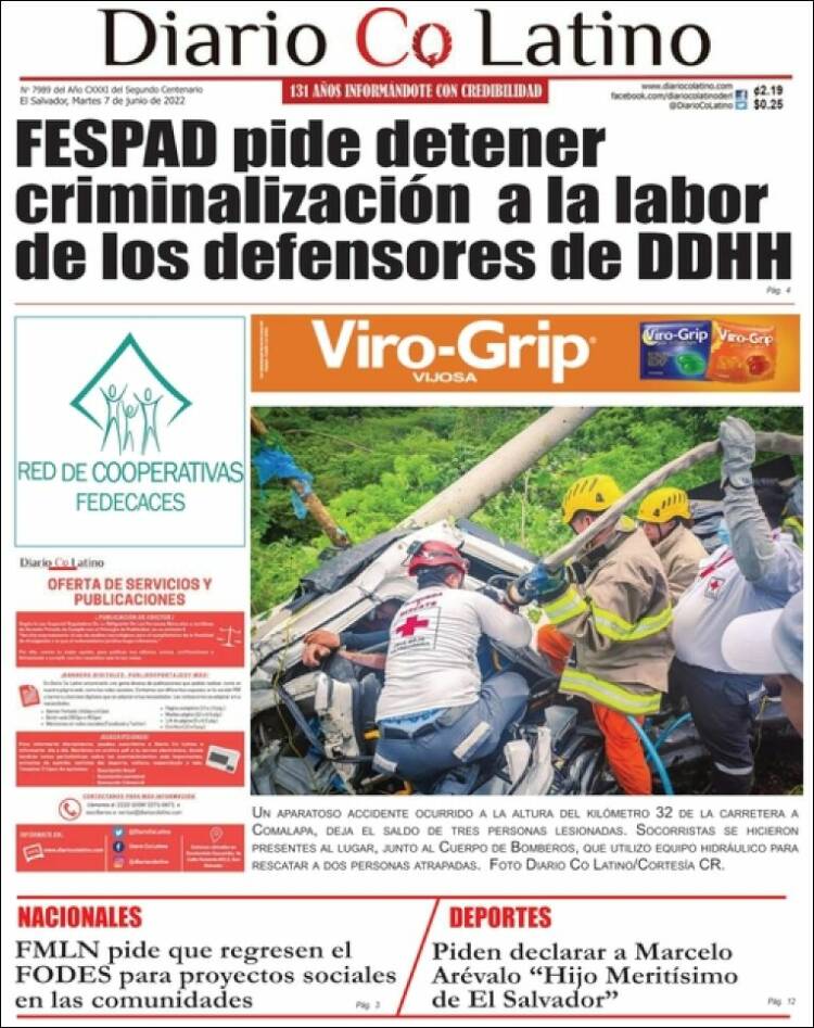 Portada de Diario Co Latino (El Salvador)