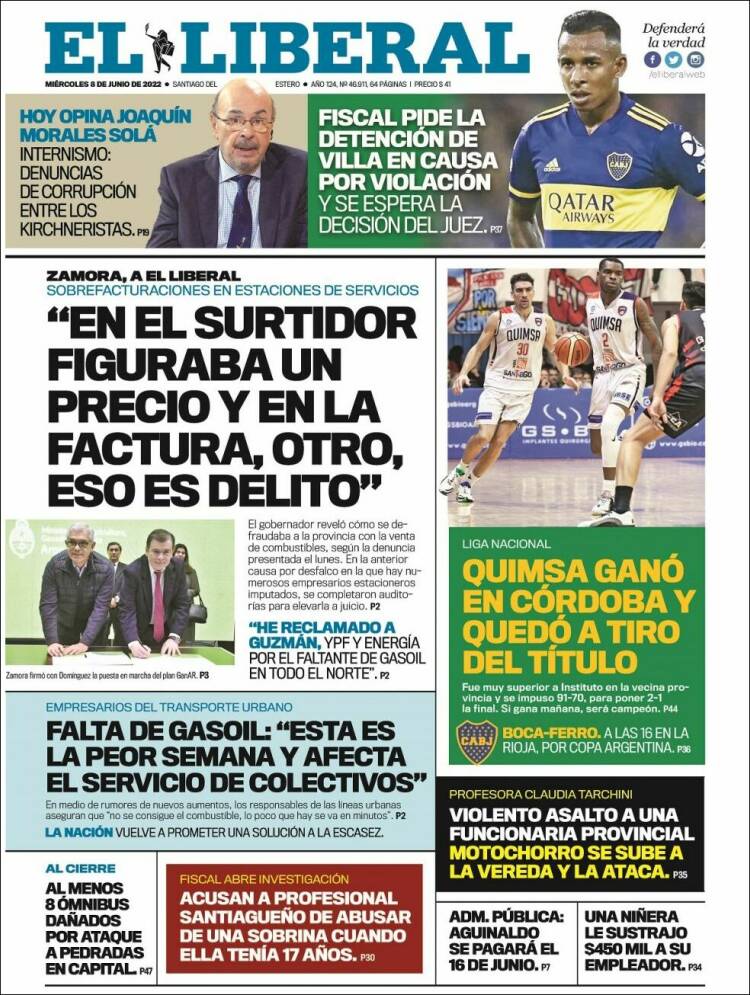 Portada de Diario El Liberal (Argentina)