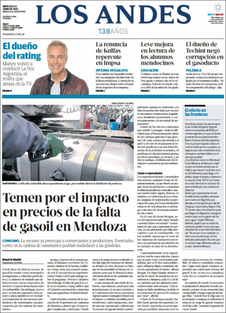 Portada de Los Andes - Mendoza (Argentina)