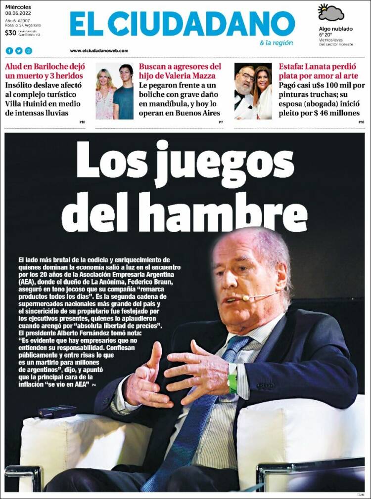 Portada de Diario El Ciudadano (Argentina)