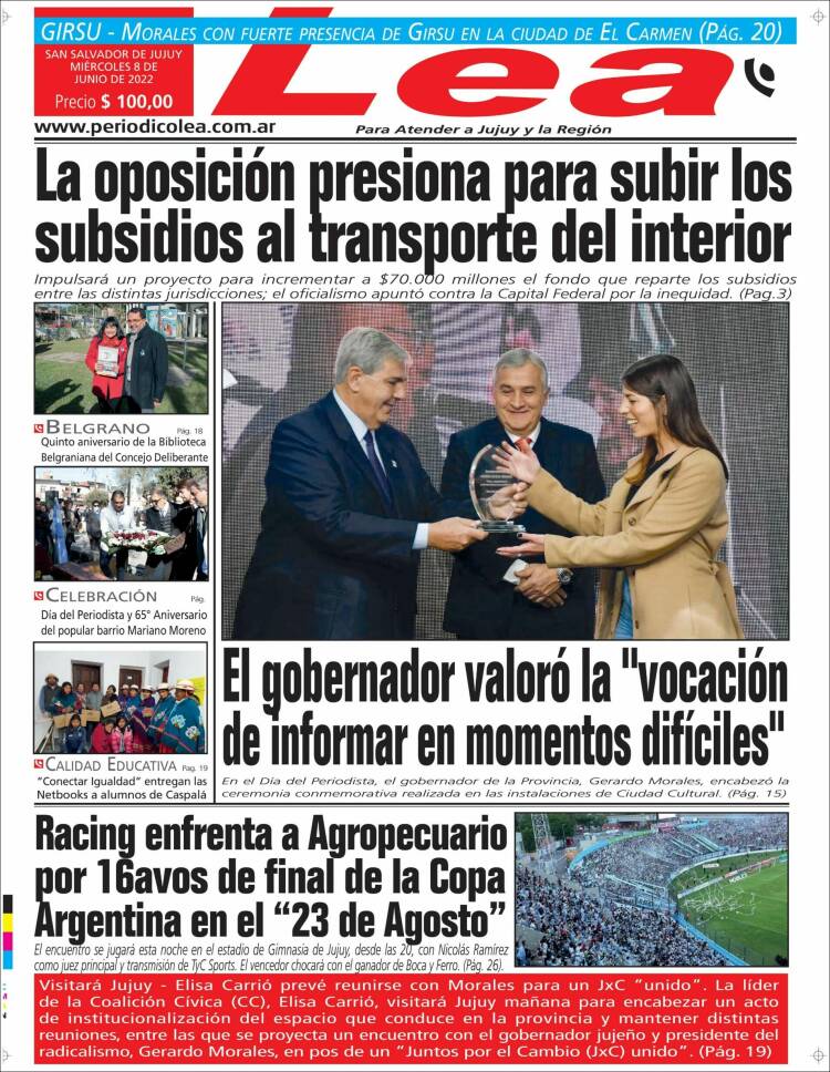 Portada de Periódico Lea (Argentina)