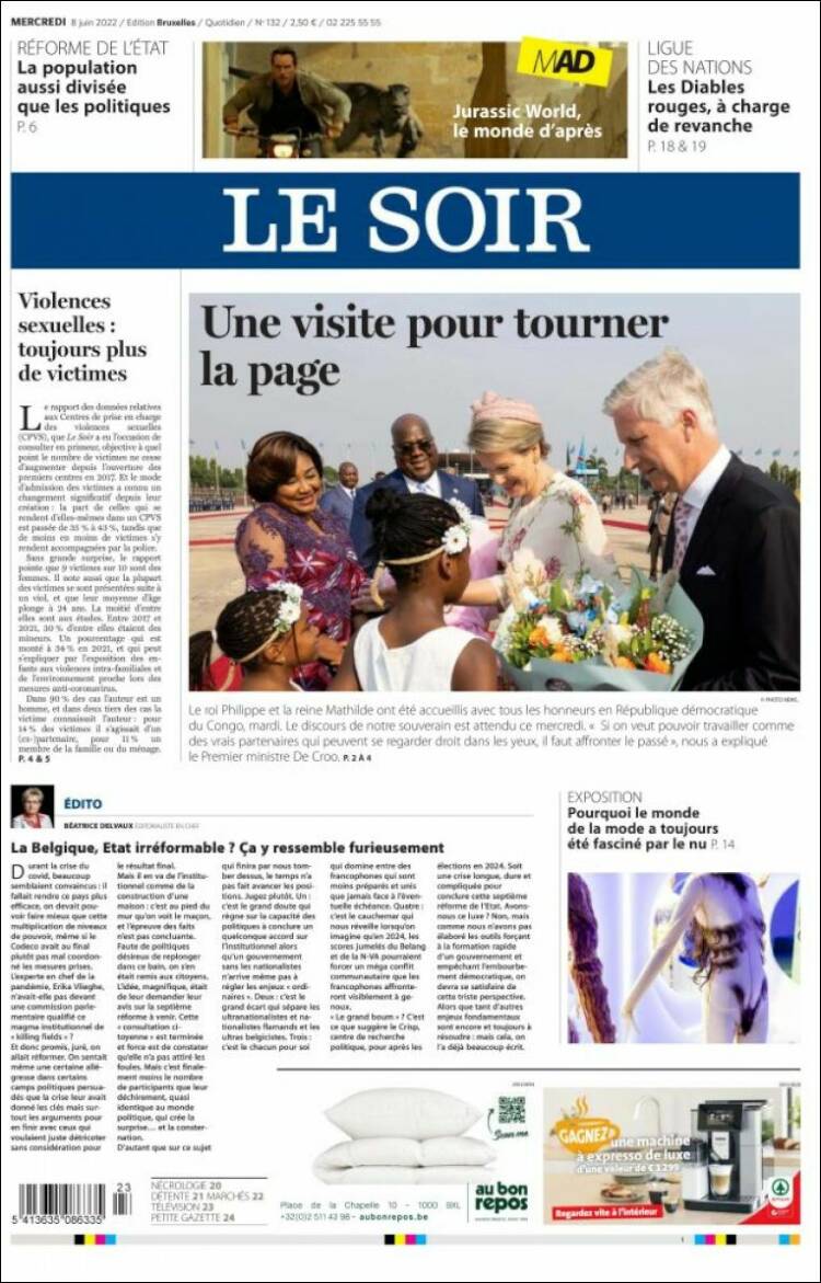 Portada de Le Soir (B&eacute;lgica)