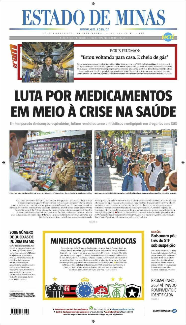 Portada de Jornal Estado de Minas (Brasil)