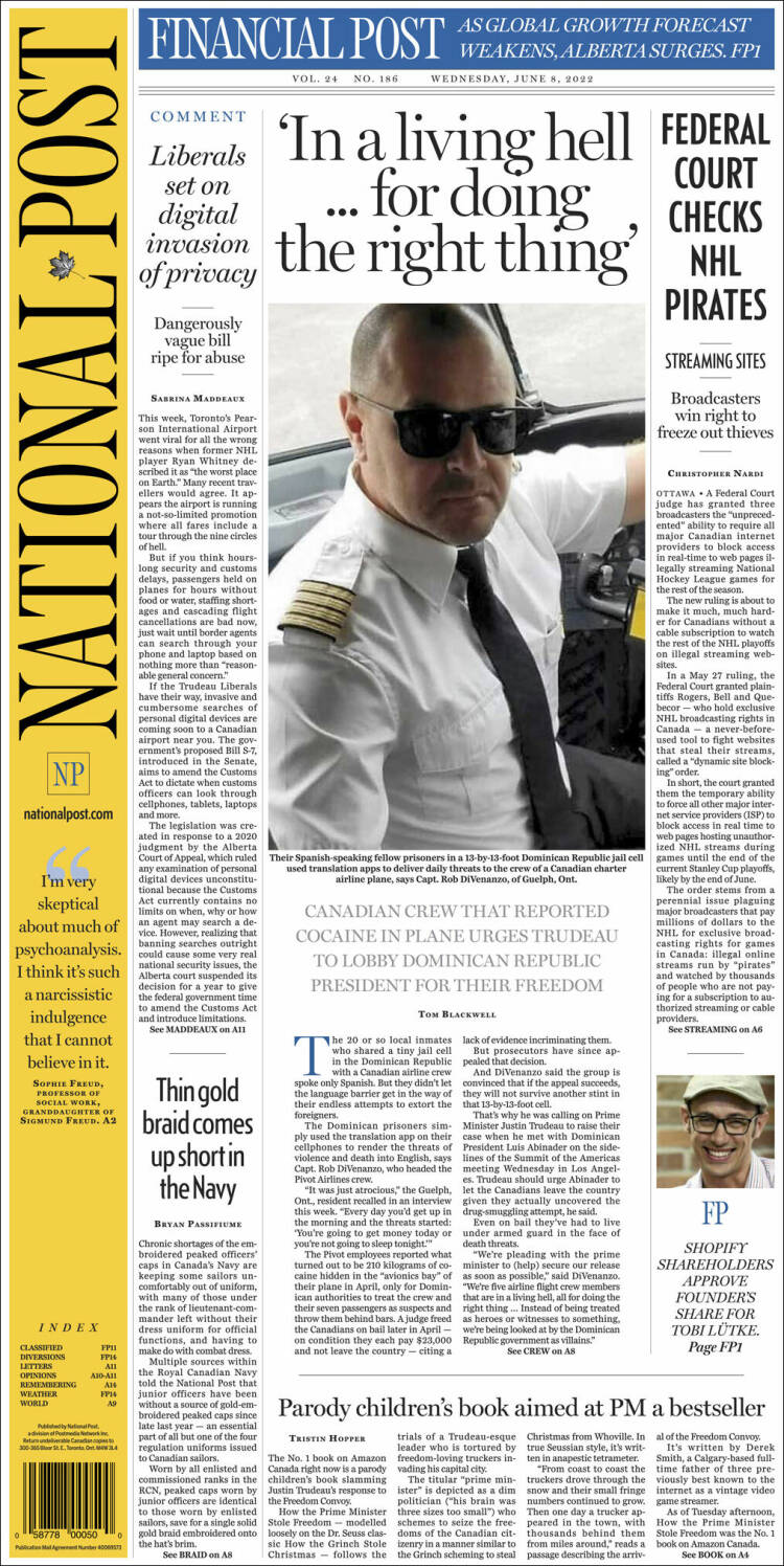 Portada de The National Post (Canada)