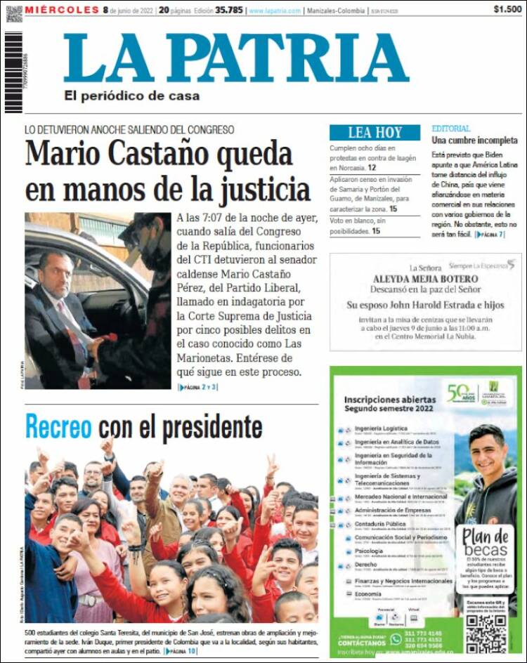 Portada de La Patria (Colombia)