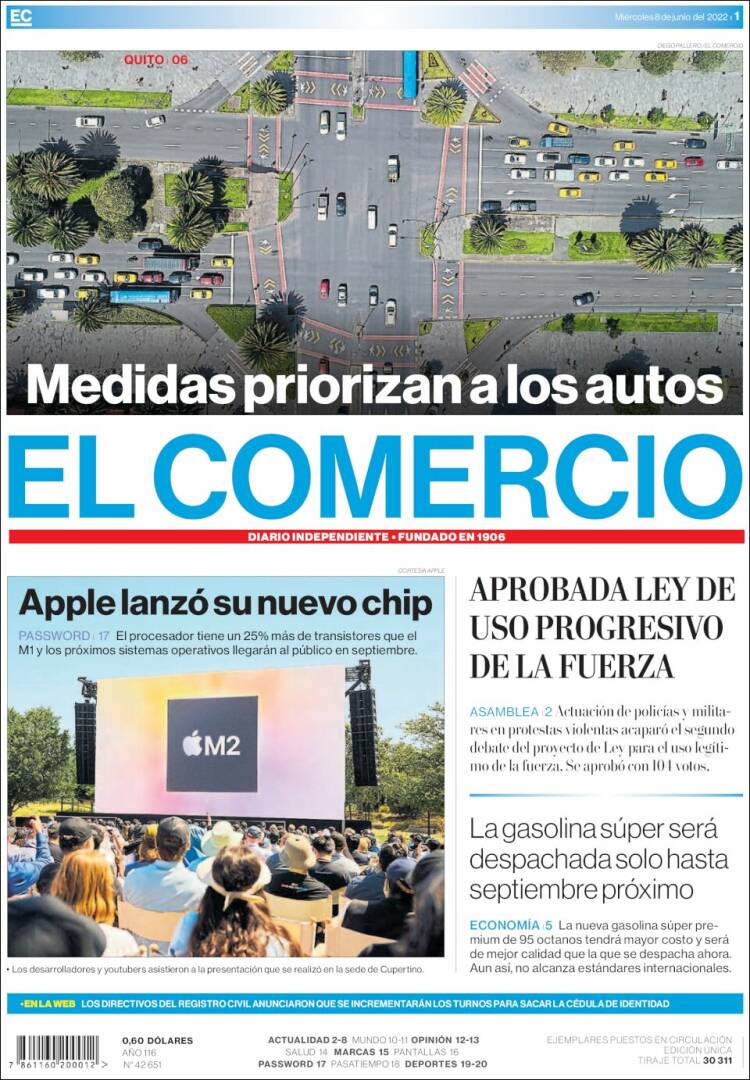 Portada de El Comercio (Ecuador)