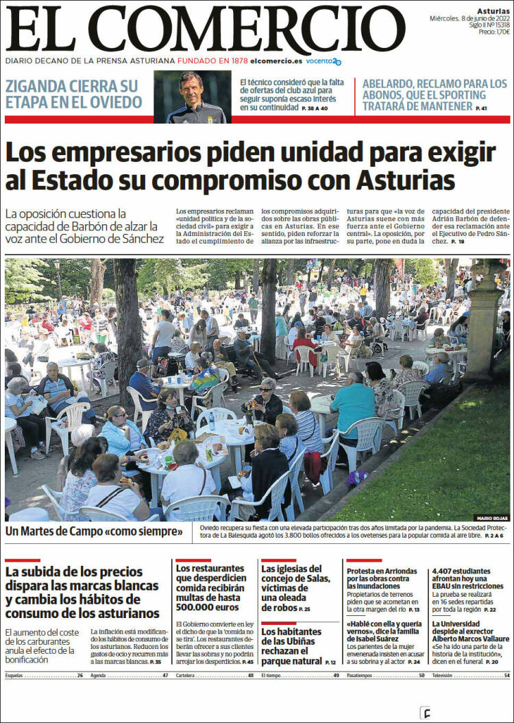 Portada de El Comercio (Spain)