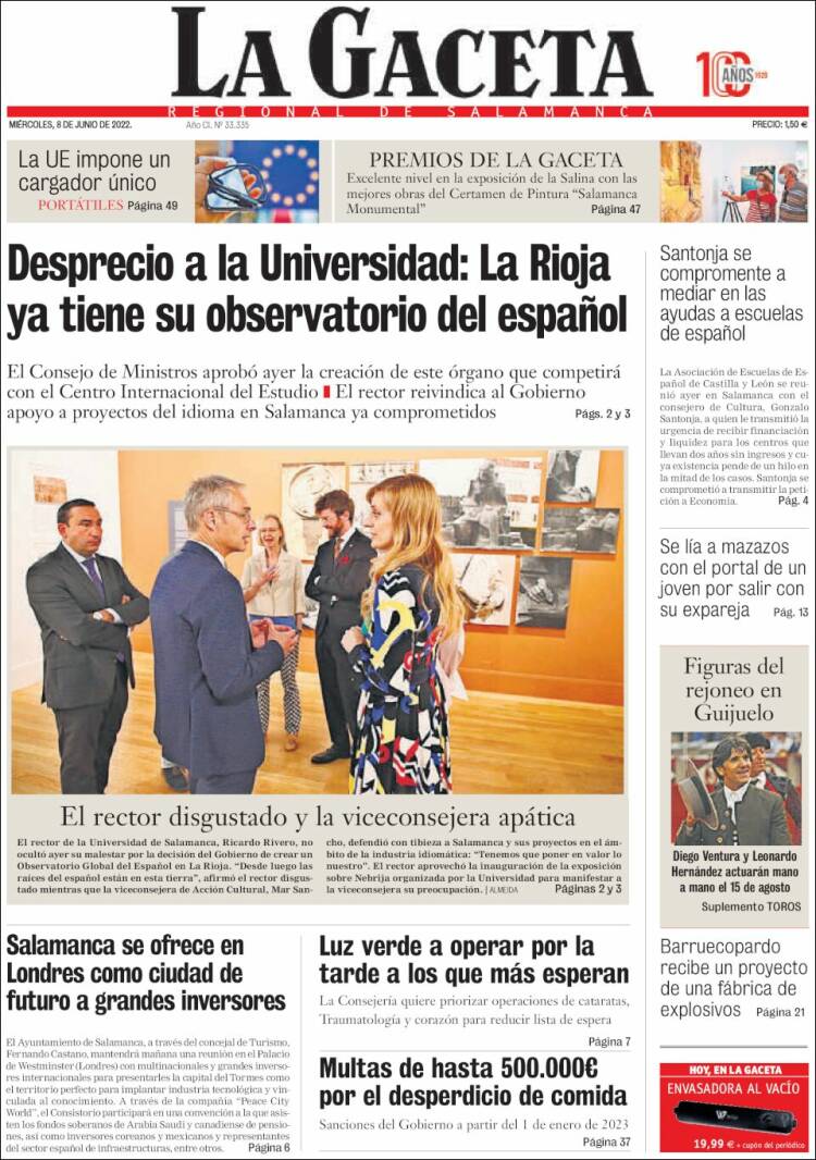 Portada de La Gaceta de Salamanca (Spain)