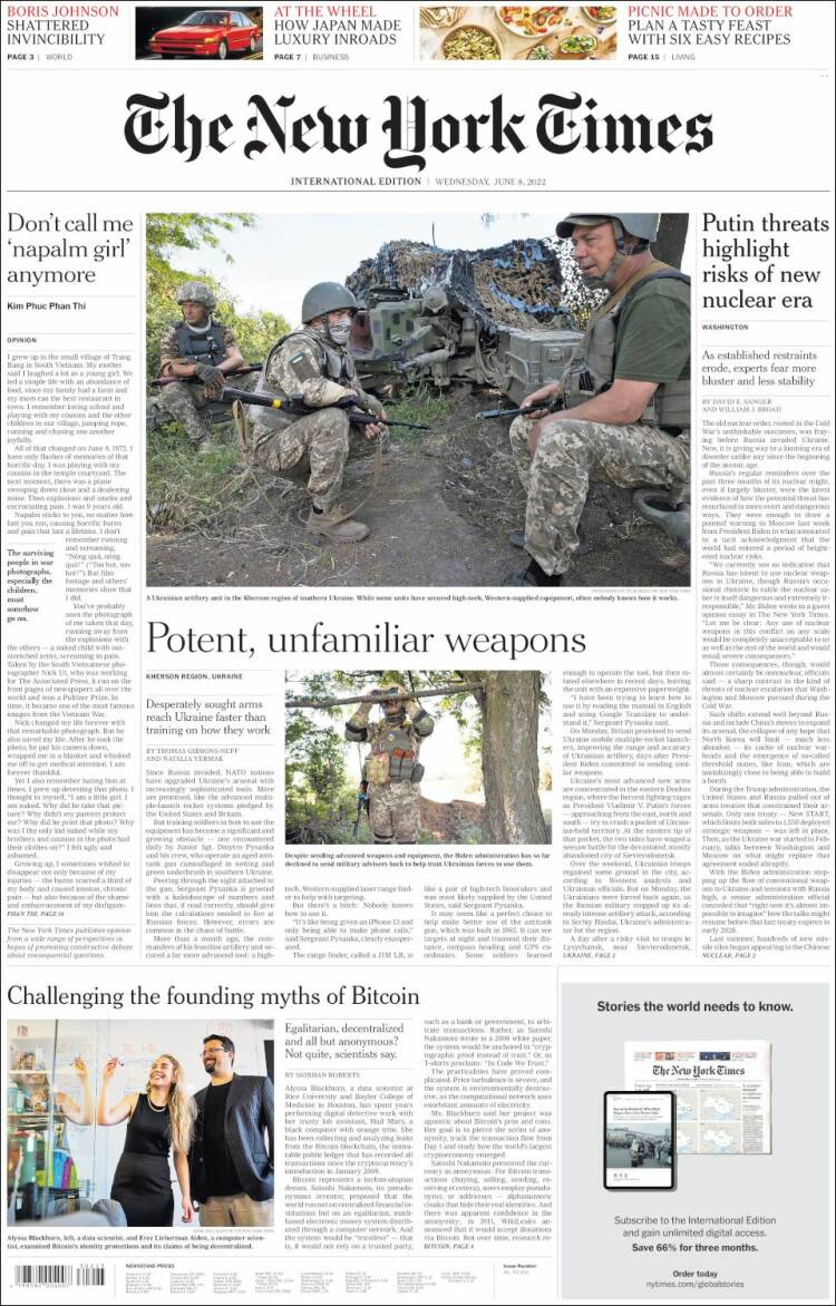 Portada de International New York Times (Europa)