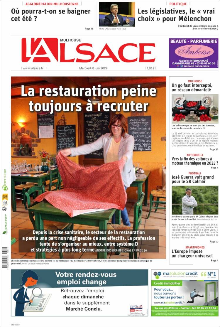 Portada de Journal L'Alsace (Francia)