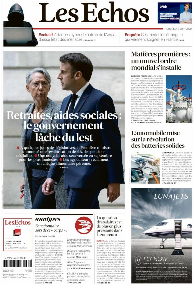 Portada de Les Echos (Francia)