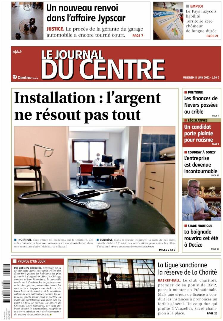 Portada de Le Journal du Centre (Francia)