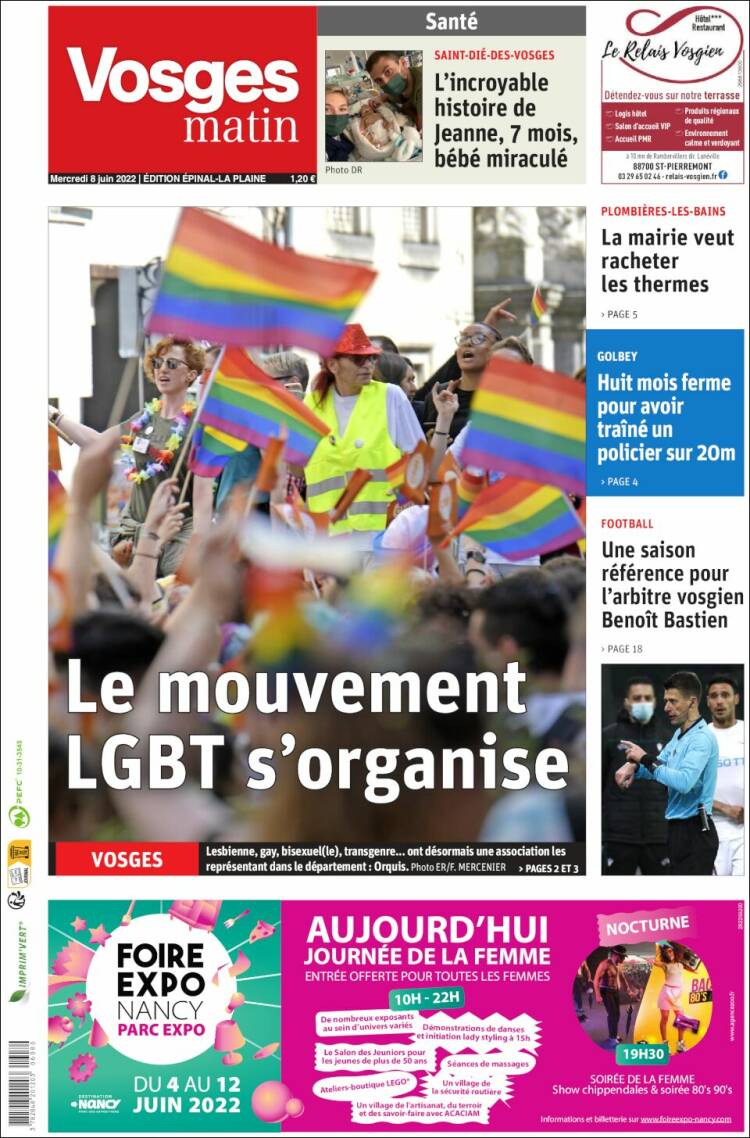 Portada de Vosges Matin (Francia)