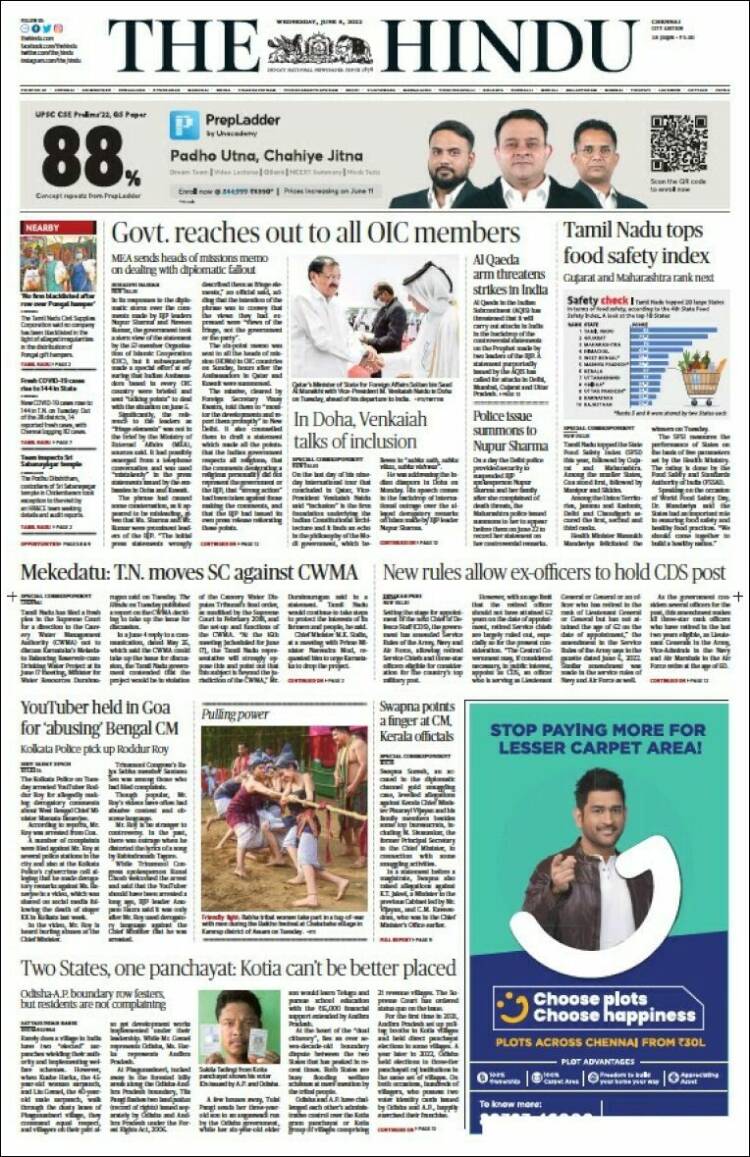 Portada de The Hindu (India)