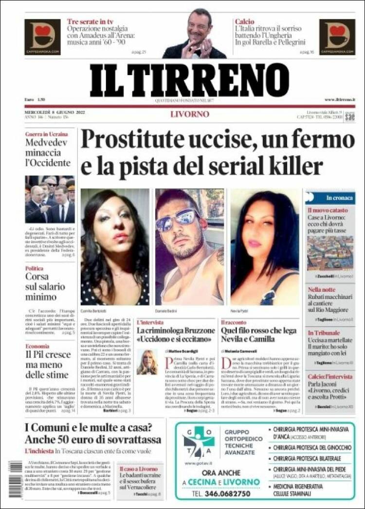 Portada de Il Tirreno (Italia)