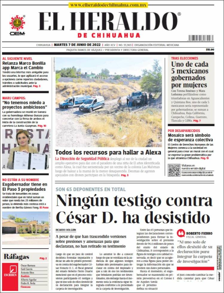 Portada de El Heraldo de Chihuahua (M&eacute;xico)