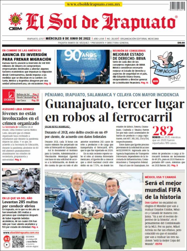 Portada de El Sol de Irapuato (M&eacute;xico)