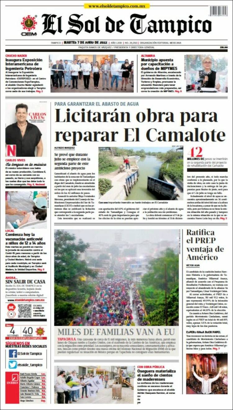 Portada de El Sol de Tampico (M&eacute;xico)