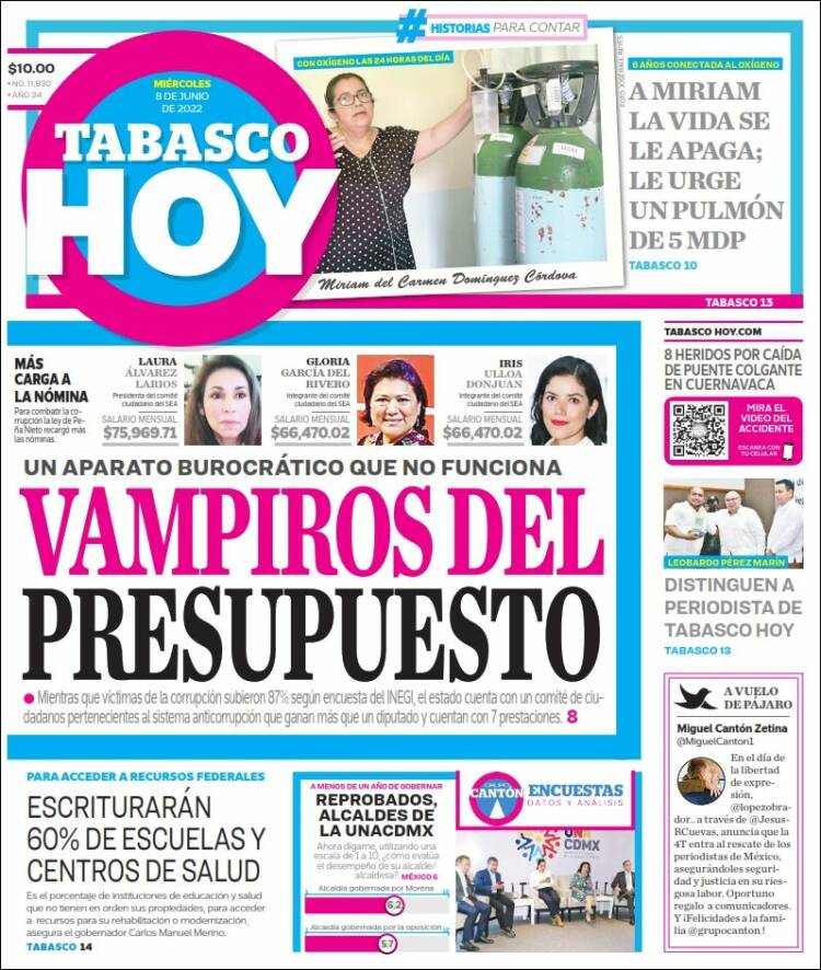 Portada de Tabasco Hoy (M&eacute;xico)