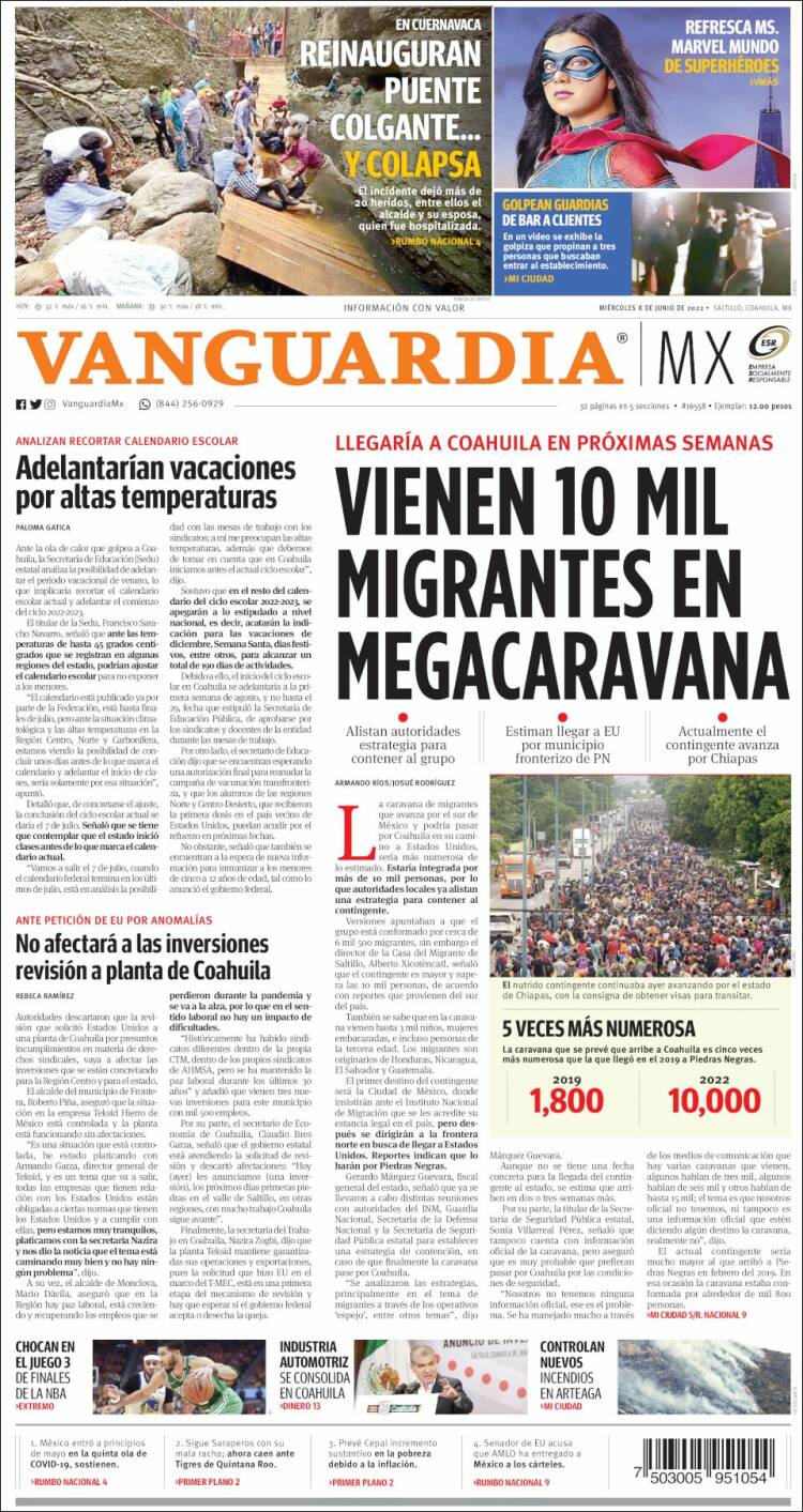 Portada de Vanguardia (M&eacute;xico)