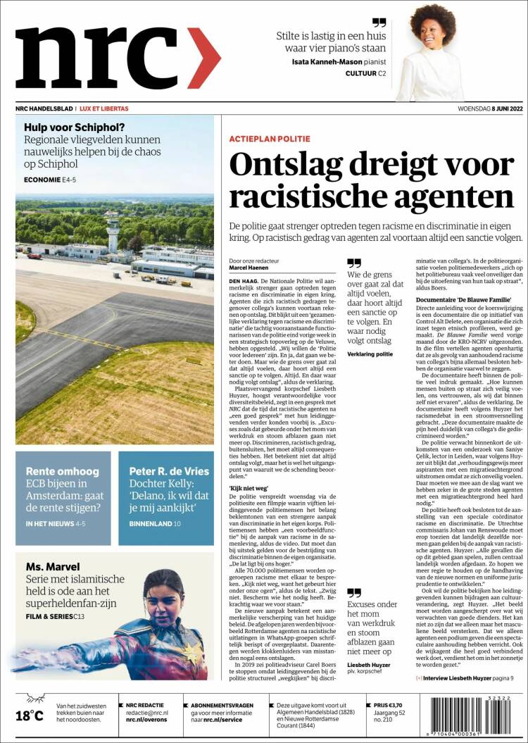 Portada de NRC Handelsblad (Pa&iacute;ses Bajos)