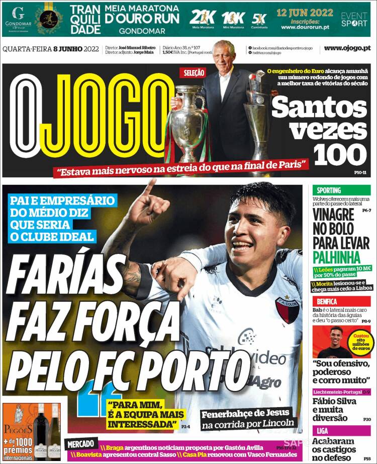 Portada de O Jogo (Portugal)