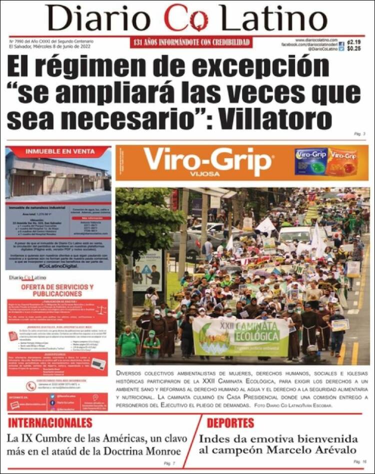 Portada de Diario Co Latino (El Salvador)