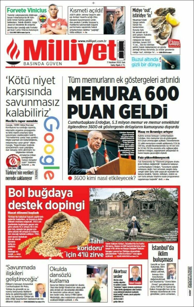 Portada de Milliyet (Turqu&iacute;a)