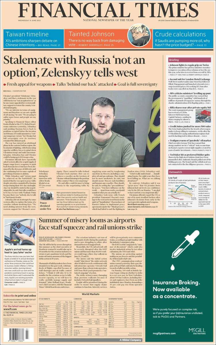 Portada de Financial Times (Reino Unido)