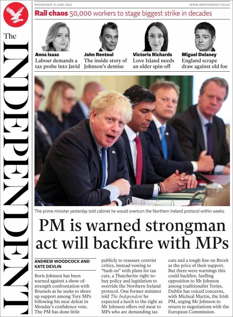 Portada de The Independent (Reino Unido)