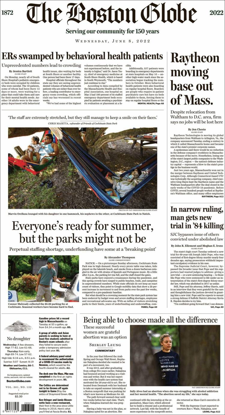 Portada de Boston Globe (USA)