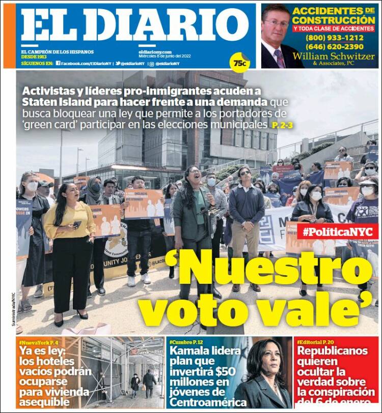 Portada de El Diario NY (USA)