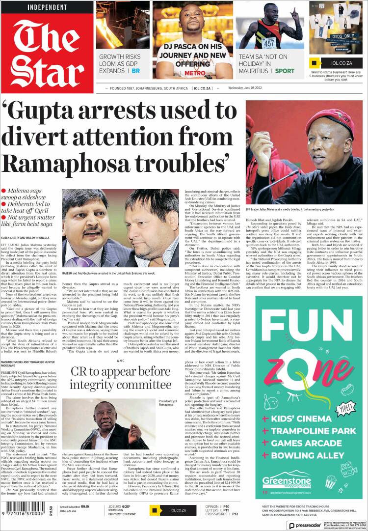 Portada de The Star (Sud&aacute;frica)