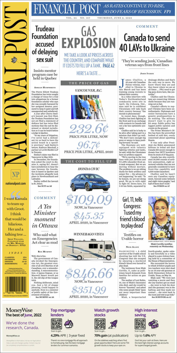 Portada de The National Post (Canada)