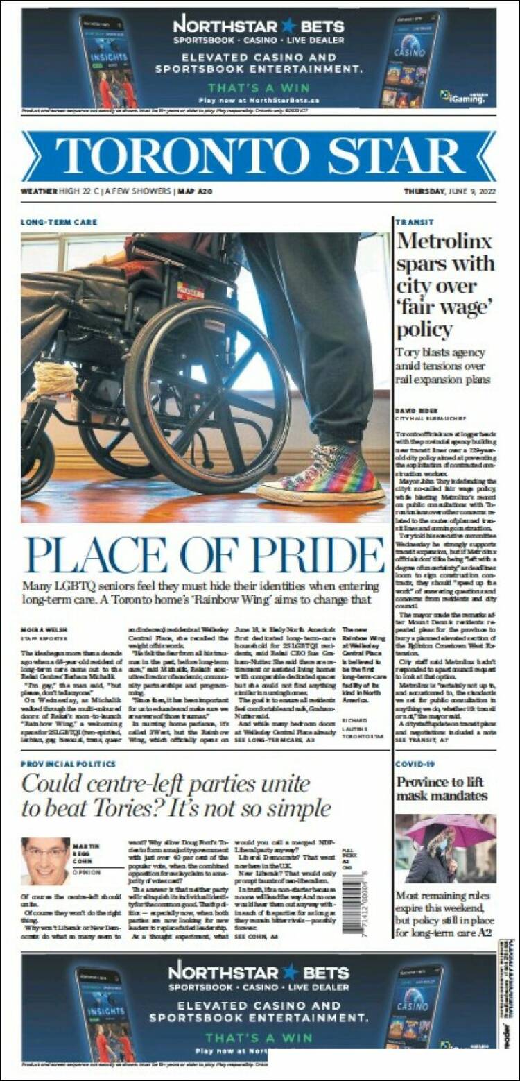 Portada de The Toronto Star (Canada)
