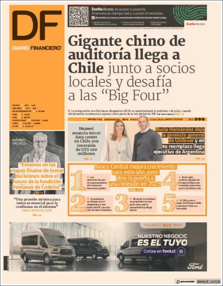 Portada de Diario Financiero (Chili)