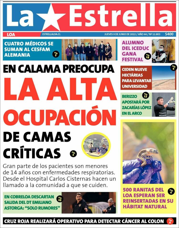 Portada de La Estrella de Loa (Chili)