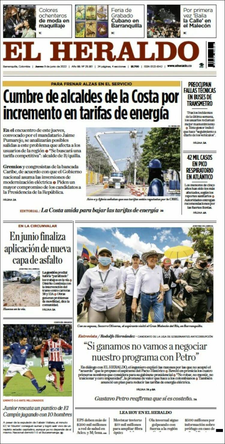 Portada de El Heraldo (Colombie)