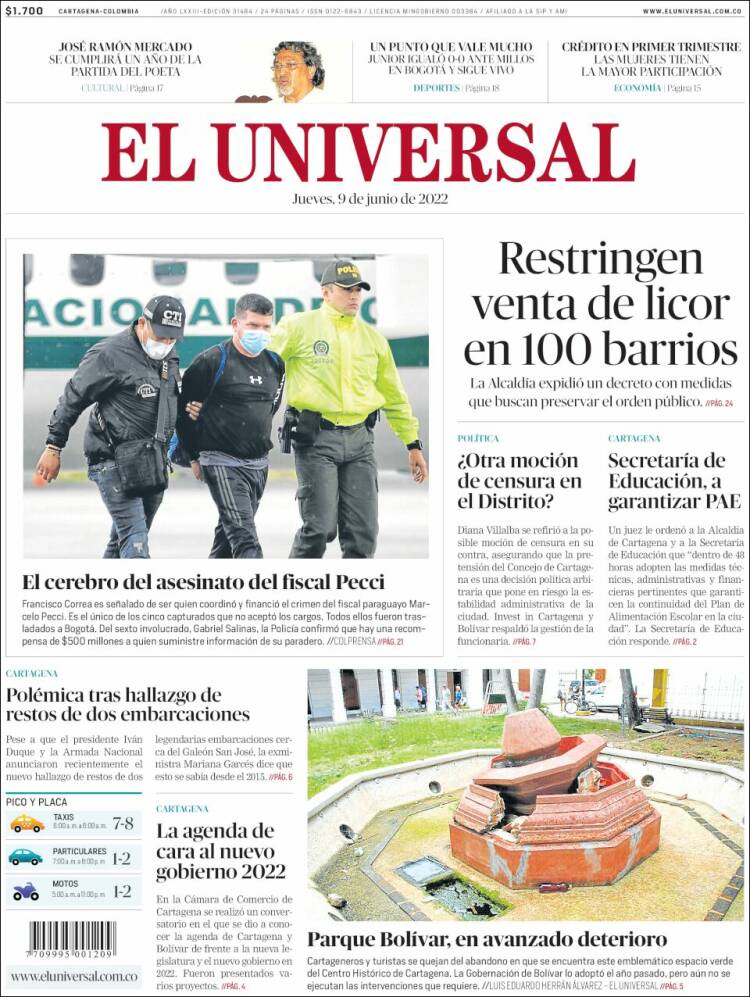 Portada de El Universal (Colombie)