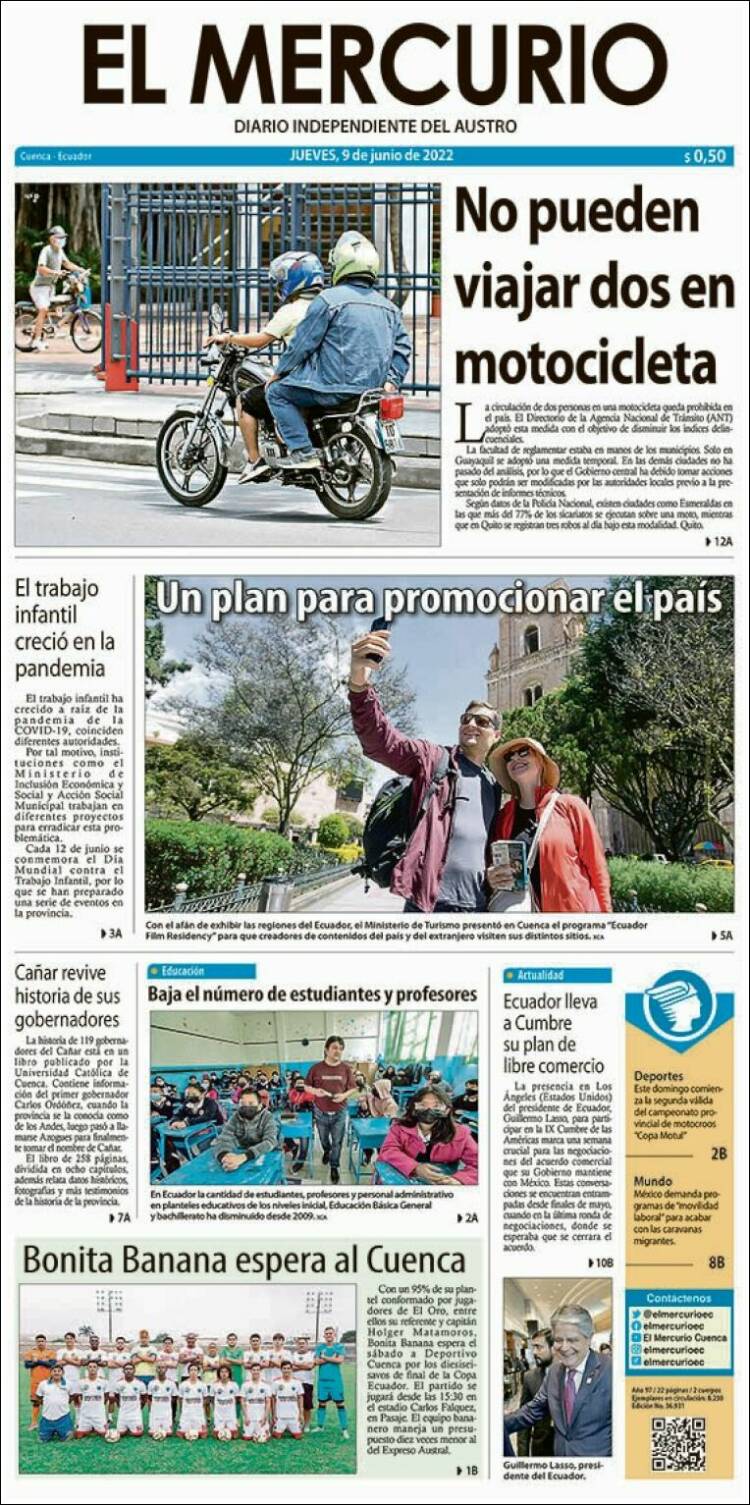 Portada de Diario El Mercurio (&Eacute;quateur)