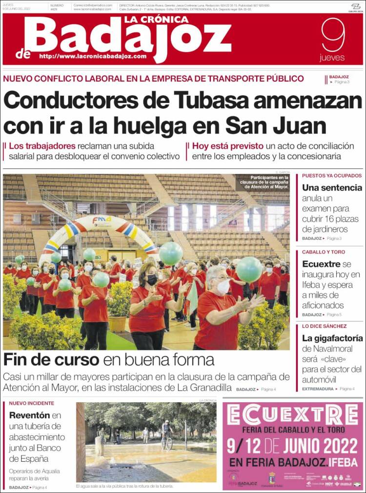 Portada de La Crónica de Badajoz (Espagne)