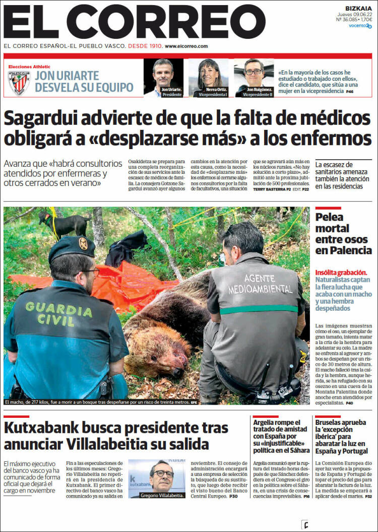 Portada de El Correo (Espagne)