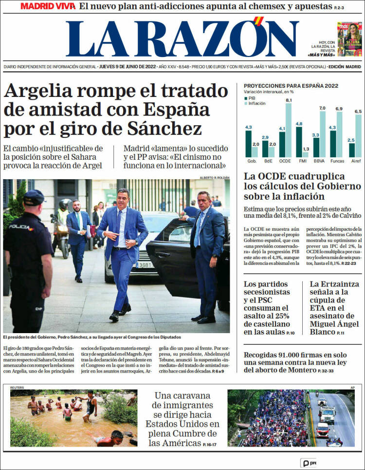Portada de La Razón (Espagne)