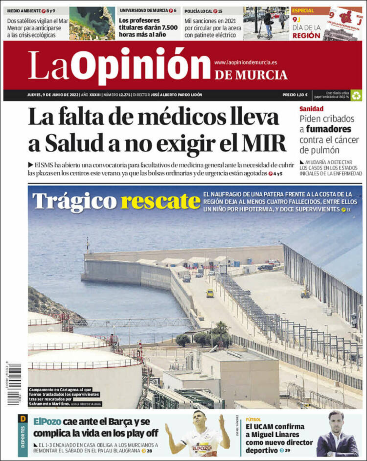 Portada de La Opinión de Murcia (Espagne)
